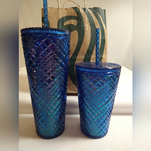 AUTHENTIC STARBUCKS JEWELED AZURE BLUE VENTI & GRANDE 2 COLD CUP BUNDLE (NWT) - Picture 3 of 8
